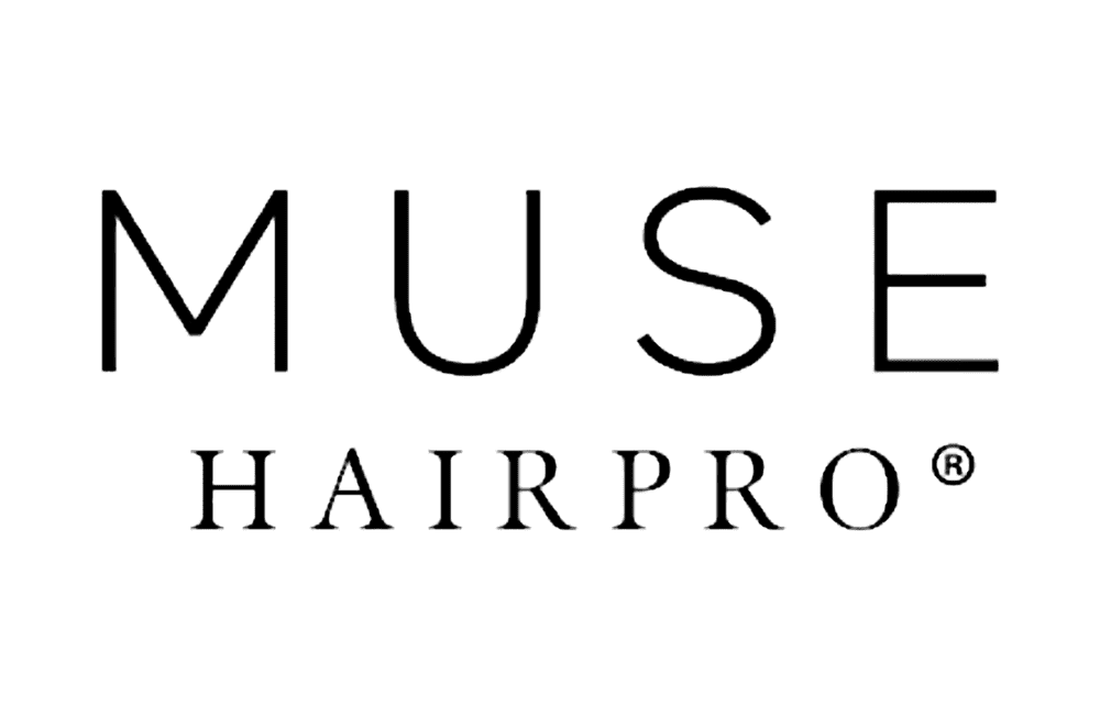 Muse Hair Pro logo with bold, minimalist design in black text on a transparent background.